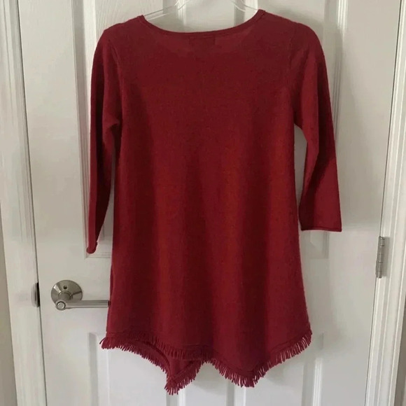 Sutton studio red cashmere sweater with fringed edges tunic length size small - Picture 5 of 8